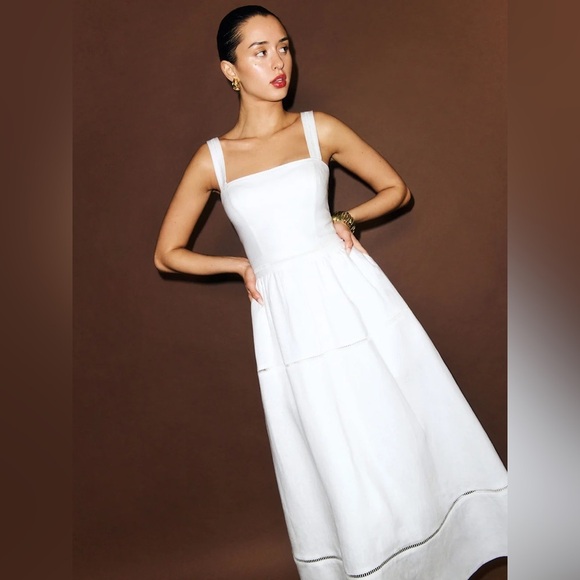 NEW Reformation Everett Linen Sleeveless Midi Dress White | US 0 UK 4 - Picture 4 of 16